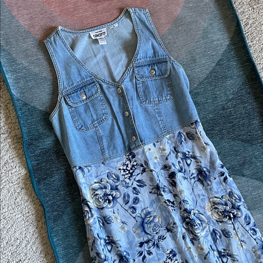 California Concepts Vintage Blue Floral Maxi Denim y2k 90s Maxi Dress - Picture 8 of 11